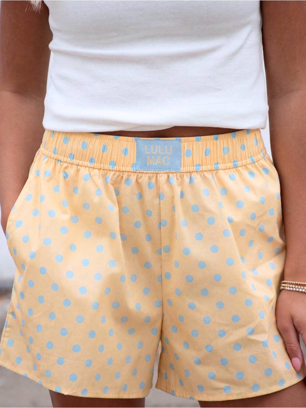 Lulu Mac Light Butter/ Light Blue Polka Dot Boxer Shorts